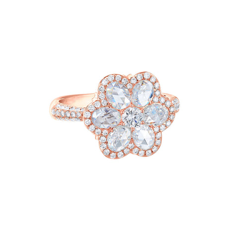 64Facets floral diamond ring - rose cut diamonds set in the shape of a flower in 18k gold