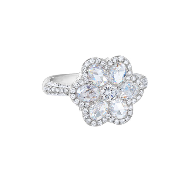 64Facets floral diamond ring - rose cut diamonds set in the shape of a flower in 18k gold