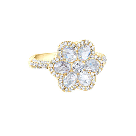 64Facets floral diamond ring - rose cut diamonds set in the shape of a flower in 18k gold