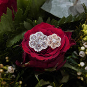 64Facets Floral Rose Cut Diamond Stud Earrings with Diamond Pave Accents in 18K Rose Gold