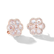 64Facets Rose Cut Floral Diamond Stud Earrings in 18k Gold
