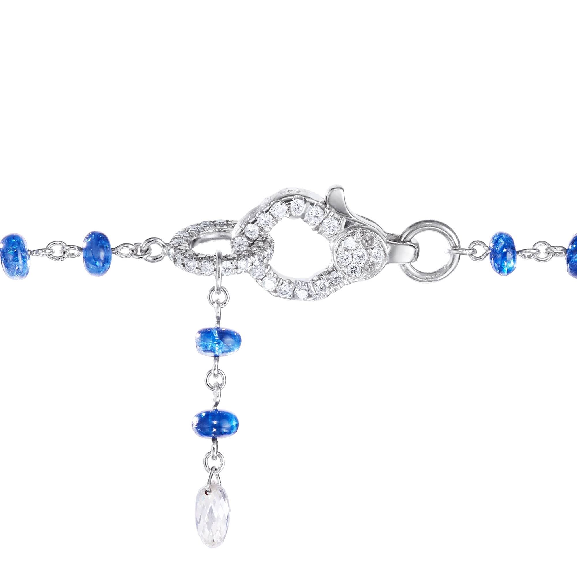 Image of 64Facets Elements Gemstone Cabochon Bead Necklace with blue sapphires and Rose Cut Diamonds in 18K White Gold