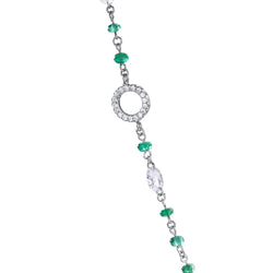 Image of 64Facets Elements Gemstone Cabochon Bead Necklace with Emeralds and Rose Cut Diamonds in 18K White Gold