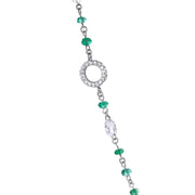 64Facets Elements Gemstone Cabochon Bead Necklace with Emeralds and Rose Cut Diamonds in 18K White Gold
