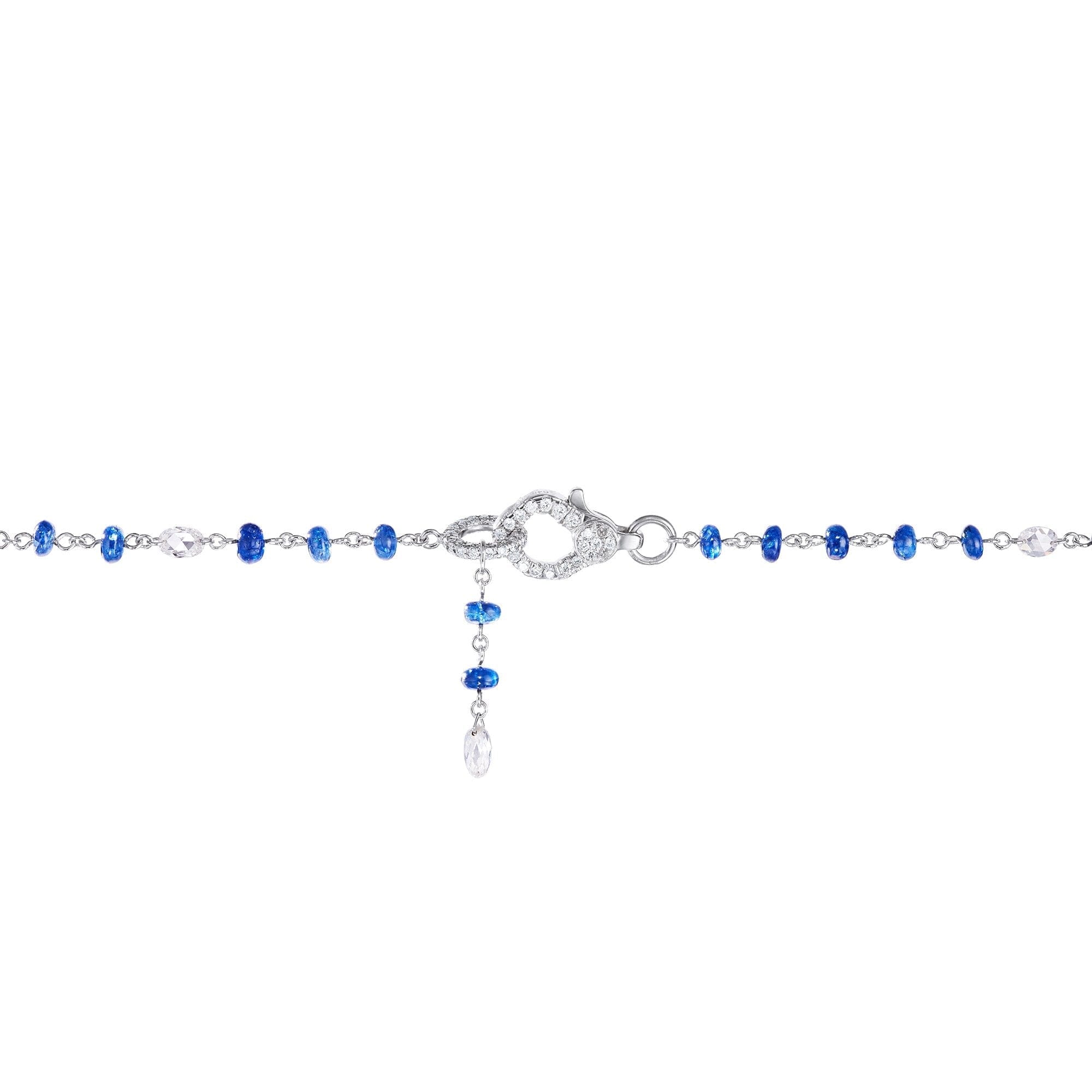 Image of 64Facets Elements Gemstone Cabochon Bead Necklace with blue sapphires and Rose Cut Diamonds in 18K White Gold