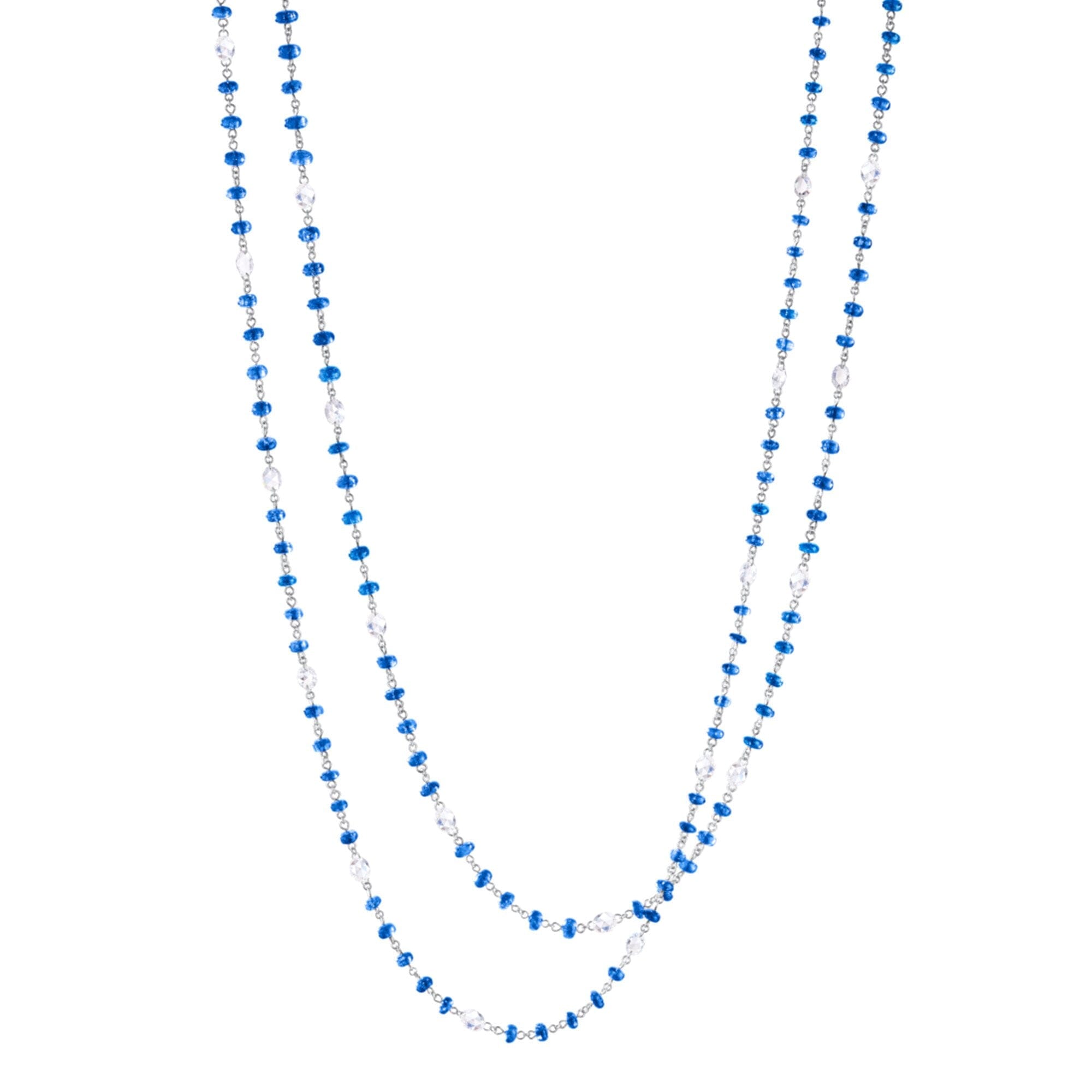 Image of 64Facets Elements Gemstone Cabochon Bead Necklace with blue sapphires and Rose Cut Diamonds in 18K White Gold