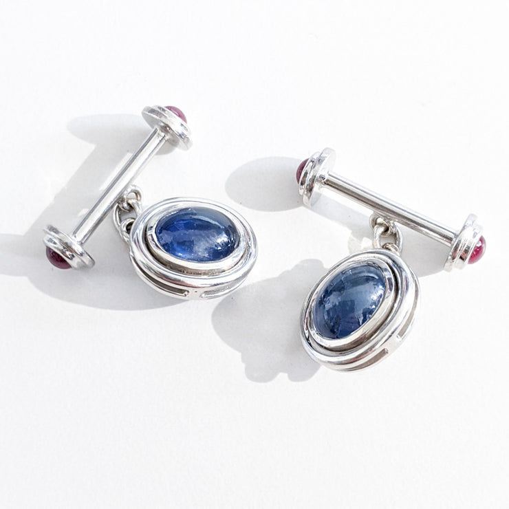 64faces sapphire and ruby cabochon cufflinks set in 18k gold