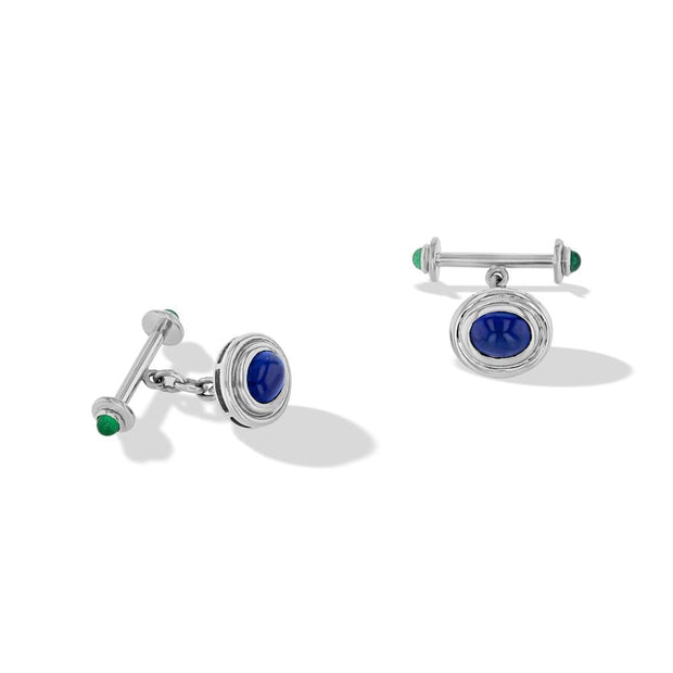 64faces sapphire and emerald cabochon cufflinks set in 18k gold