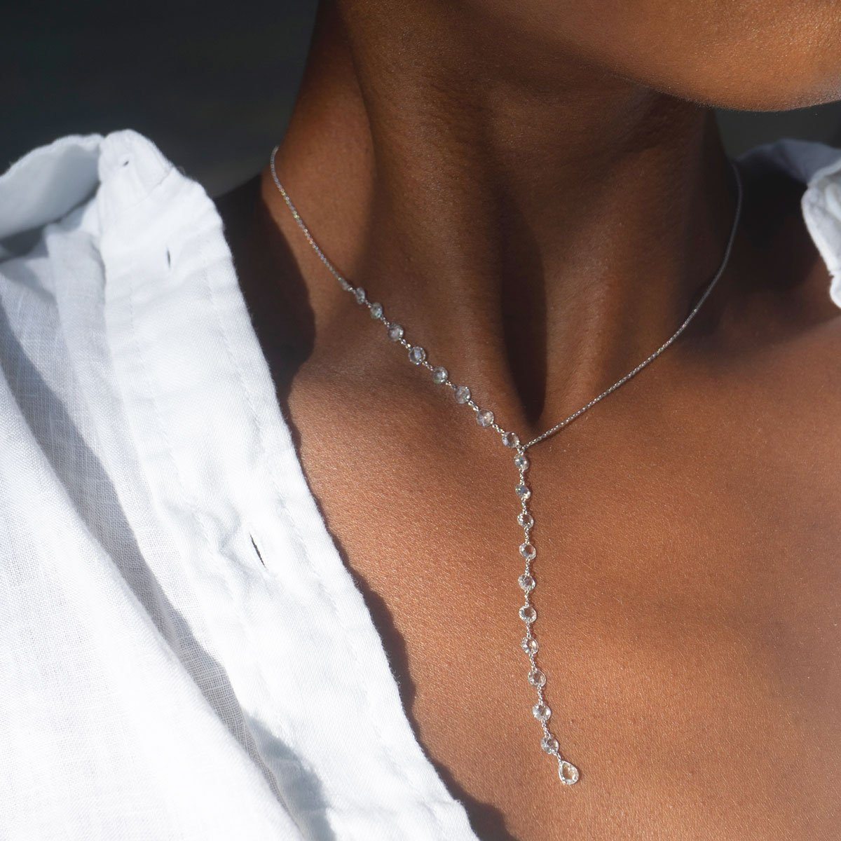 Image of 64facets gold and diamond lariat chain necklace