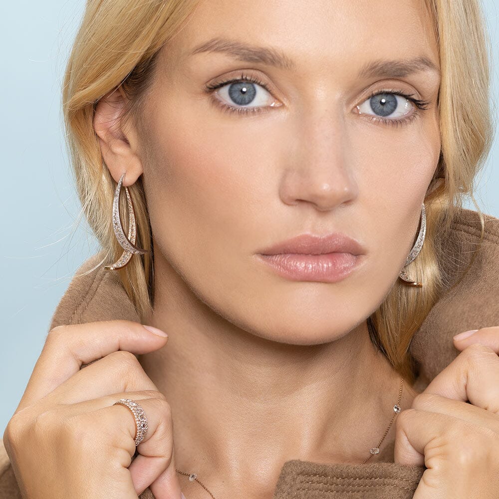 Image of 64facets Linear Diamond broken hoop dangly earrings made with rose cut diamonds and set in 18k gold