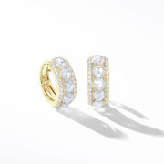 64Facets Linear Diamond Huggie Earrings in 18K Gold With Rose Cut Diamonds and Diamond Pave Accents