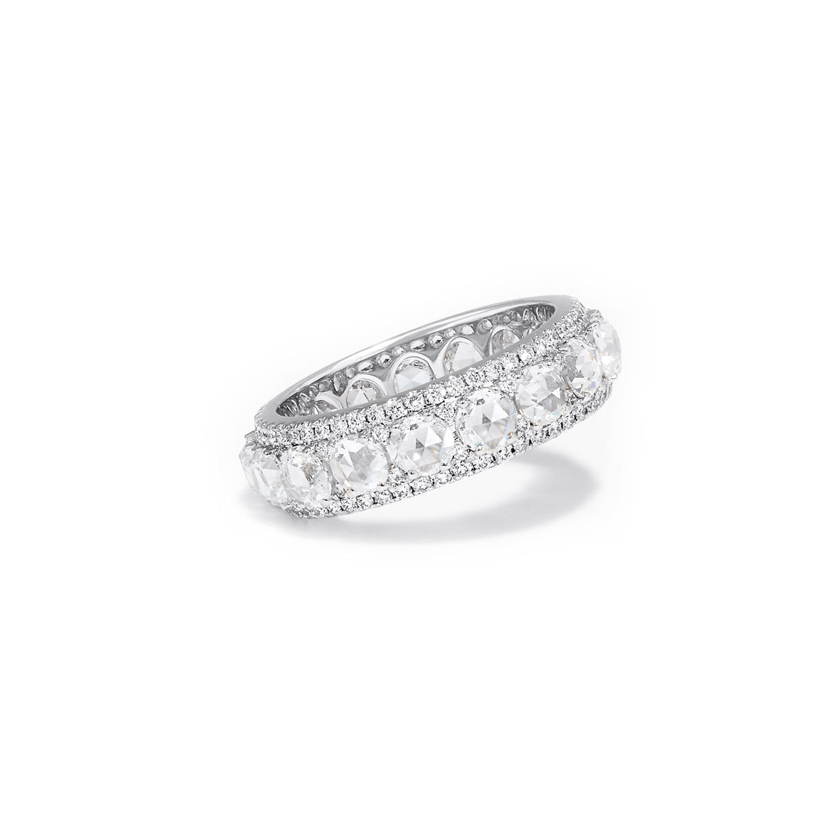 Image of 64Faces rose cut linear diamond wrap around ring set in 18k gold with pave diamond accents