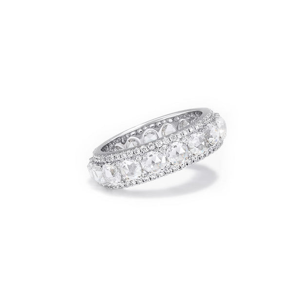 64Faces rose cut linear diamond wrap around ring set in 18k gold with pave diamond accents