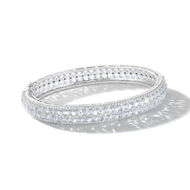 64Facets Rose Cut Double Row Diamond Bangle set in 18k white gold