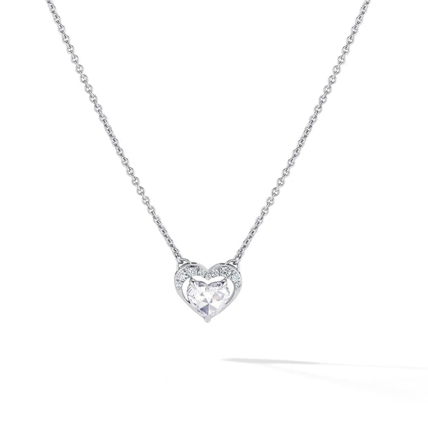 Modern Rose Heart Solitaire Pendant Necklace