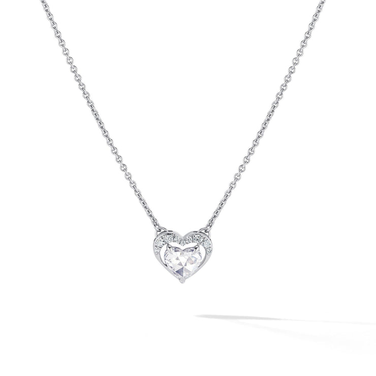 Modern Rose Heart Solitaire Pendant Necklace