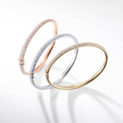 Brilliant Cut Micro Pave Diamond Bangle Bracelet in 18k Rose, White and Yellow Gold. 