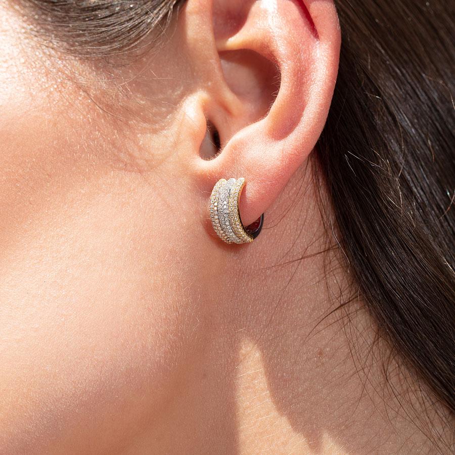 Image of 64Facets Diamond Huggie Earrings in three gold tones made with brilliant cut diamonds in a pave setting