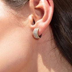 Image of 64Facets Diamond Huggie Earrings in three gold tones made with brilliant cut diamonds in a pave setting