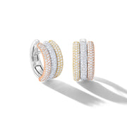 64Facets Diamond Huggie Earrings in three gold tones made with brilliant cut diamonds in a pave setting