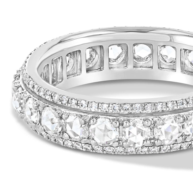 64Facets rotating linear diamond band: a rose cut diamond eternity ring where the internal part of the ring rotates and spins 