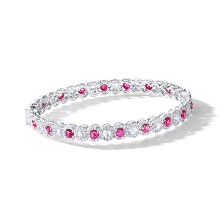 64Facets ruby and diamond bangle set in white gold