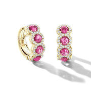 64facets red ruby and diamond huggie hoop earrings set in 18k gold
