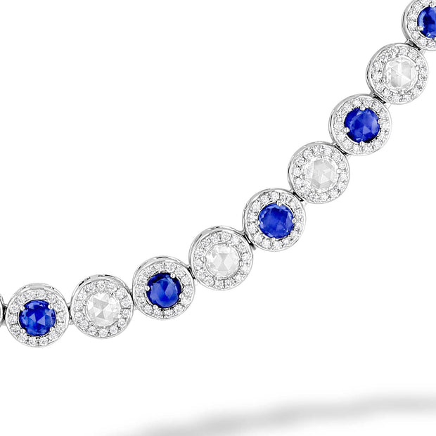 64Facets Sapphire and Diamond Tennis Necklace in 18K Gold