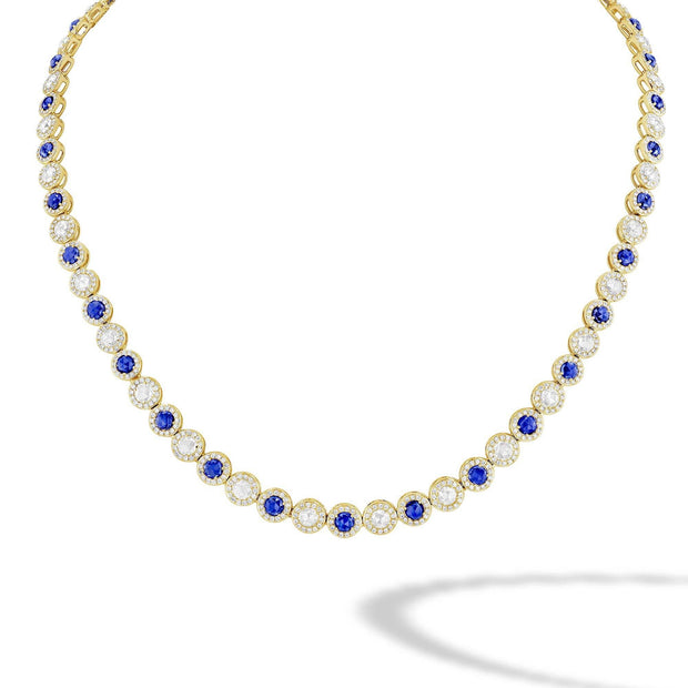 64Facets Sapphire and Diamond Tennis Necklace in 18K Gold