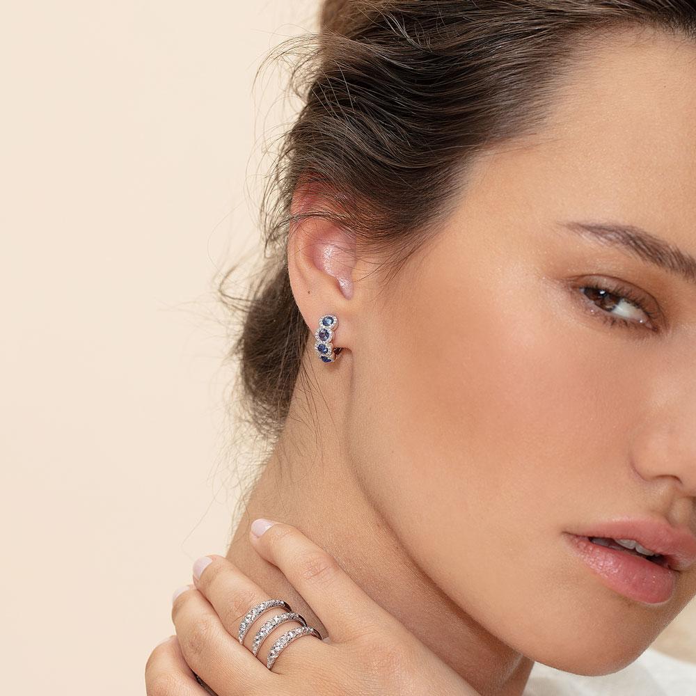 Image of 64Facets rose cut sapphire and diamond huggie hoop earrings