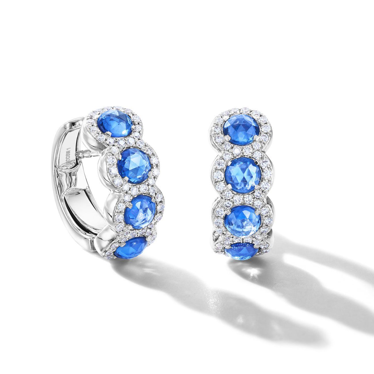 Image of 64Facets rose cut sapphire and diamond huggie hoop earrings