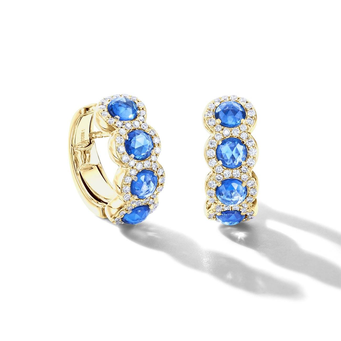 Image of 64Facets rose cut sapphire and diamond huggie hoop earrings