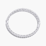 Oval Shaped Scallop Diamond Bangle Bracelet. Round rose-cut diamonds accented by round brilliant cut diamonds. 18k White Gold.