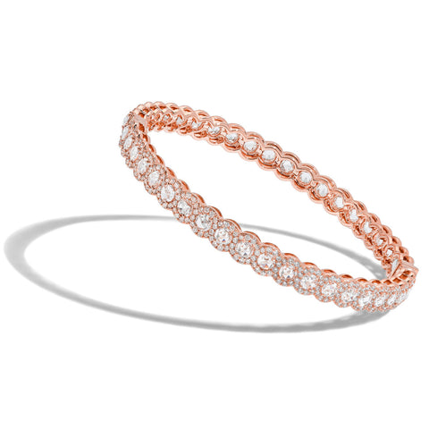 64Facets Scallop rose cut diamond bangle bracelet with pave diamond accents and set in 18k gold