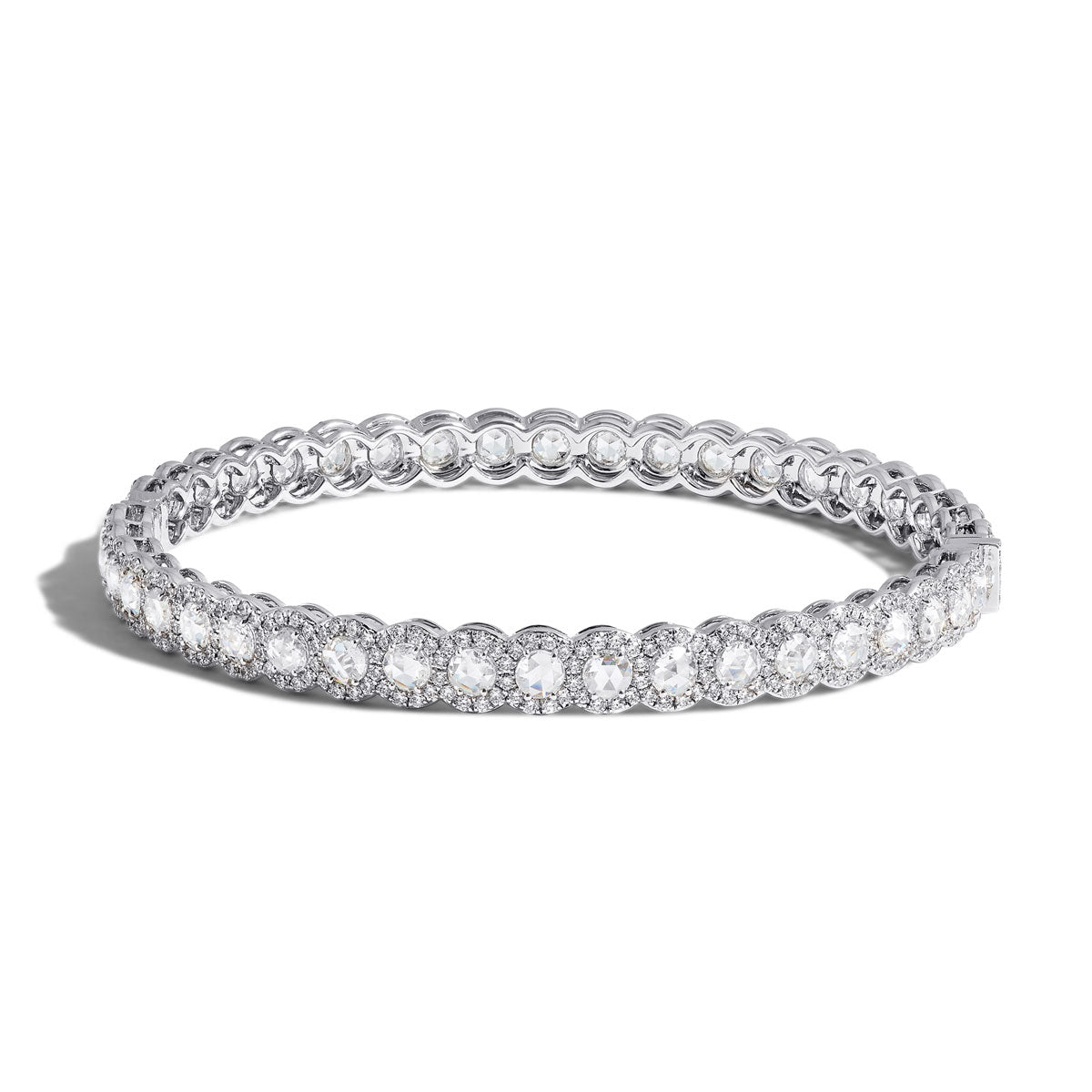 Image of 64Facets Scallop rose cut diamond bangle bracelet with pave diamond accents and set in 18k gold