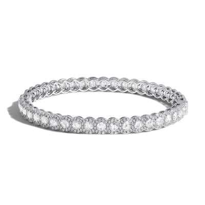 64Facets Scallop rose cut diamond bangle bracelet with pave diamond accents and set in 18k gold