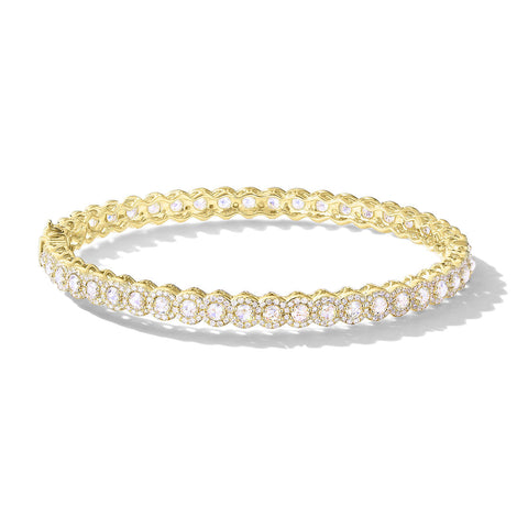 64Facets Scallop rose cut diamond bangle bracelet with pave diamond accents and set in 18k gold