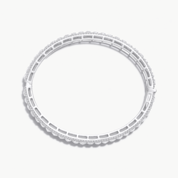 Image of Oval Shaped Scallop Diamond Bangle Bracelet. Round rose-cut diamonds accented by round brilliant cut diamonds. 18k White Gold.