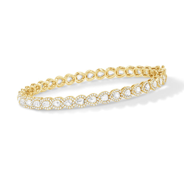 64facets diamond bangle with rose cut pear shaped diamonds set in 18k gold