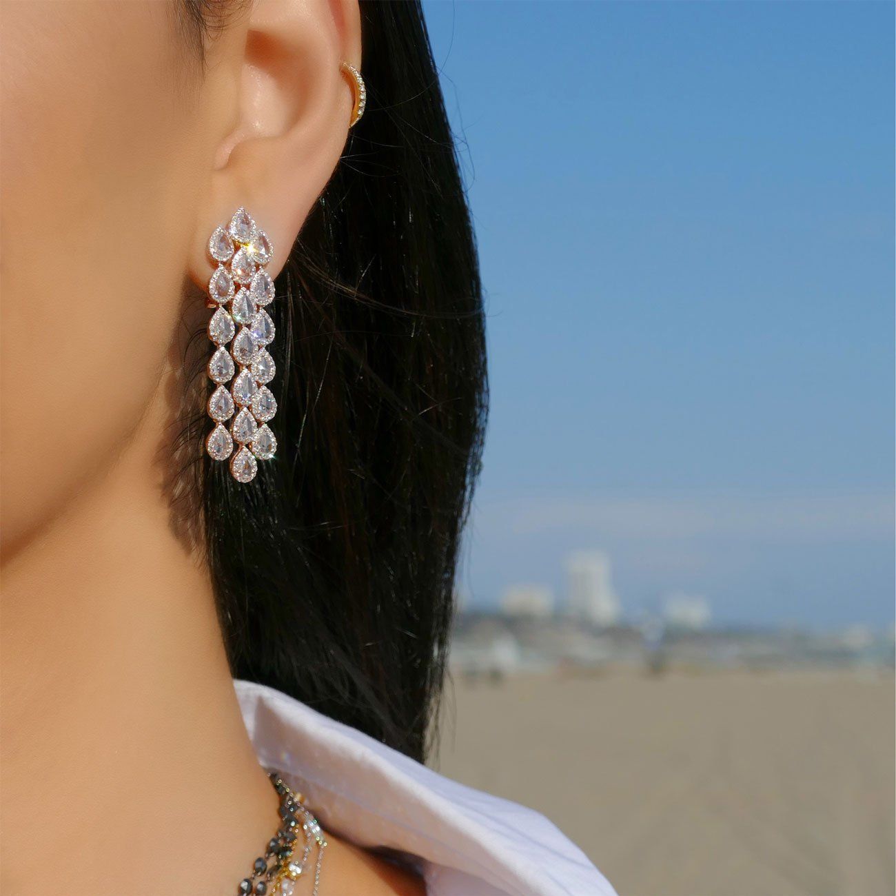 Image of 64facets rose cut diamond cascade dangle earrings in 18k gold