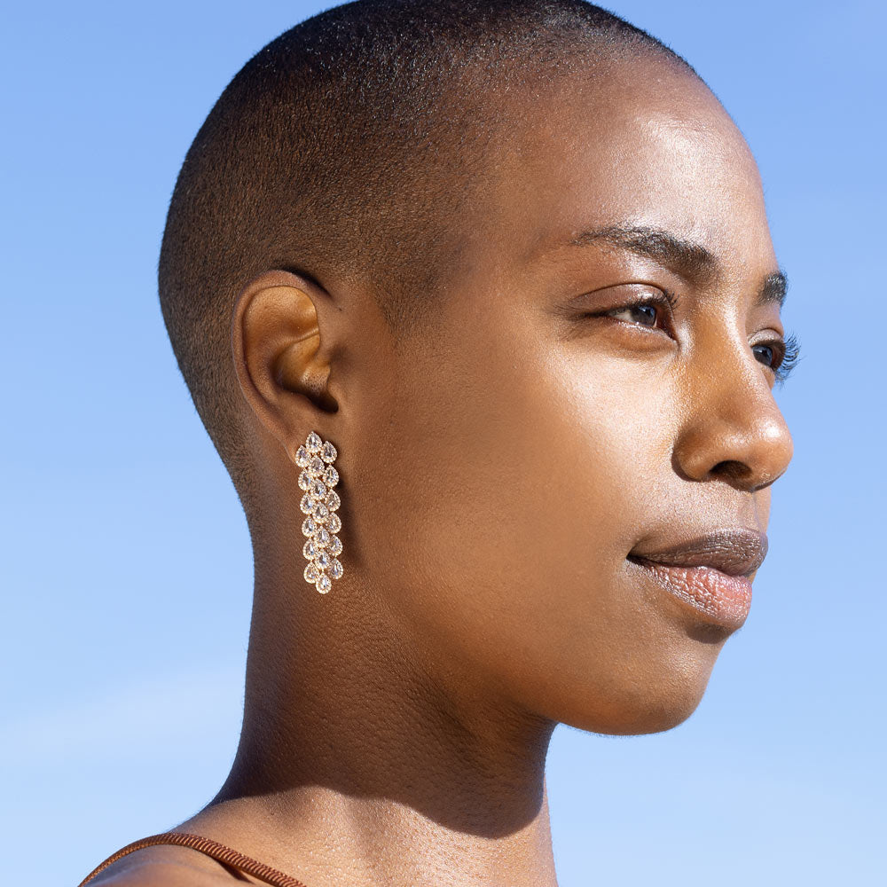 Image of 64facets rose cut diamond cascade dangle earrings in 18k gold