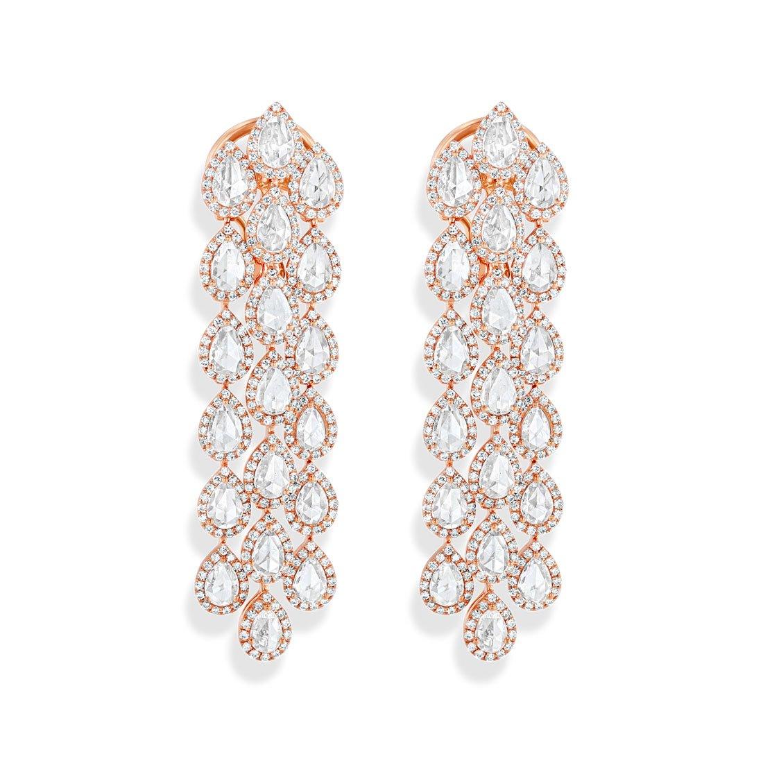 Image of 64facets rose cut diamond cascade dangle earrings in 18k gold