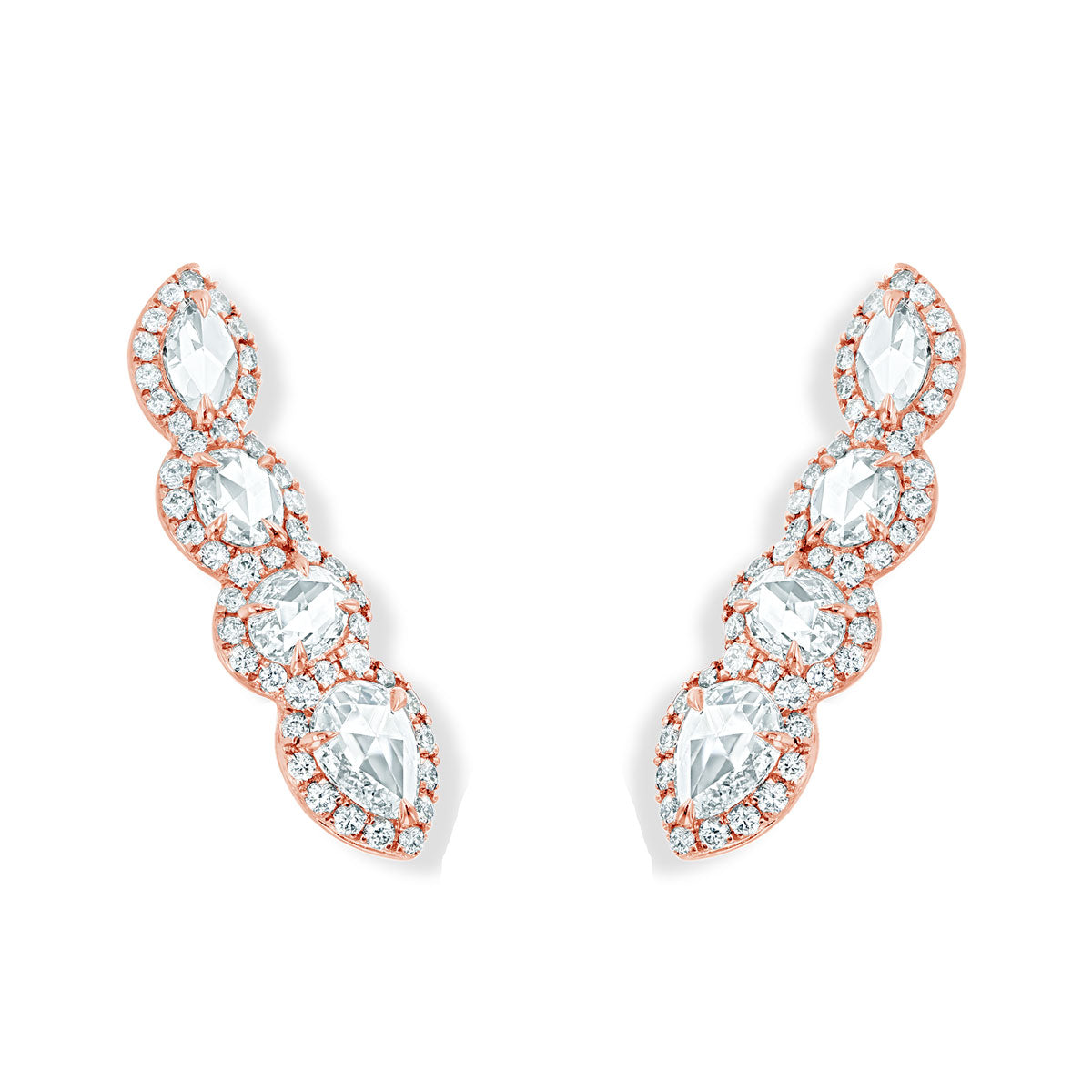 64Facets Scallop Diamond Crawler Earrings - rose cut diamonds crawl up your ear 