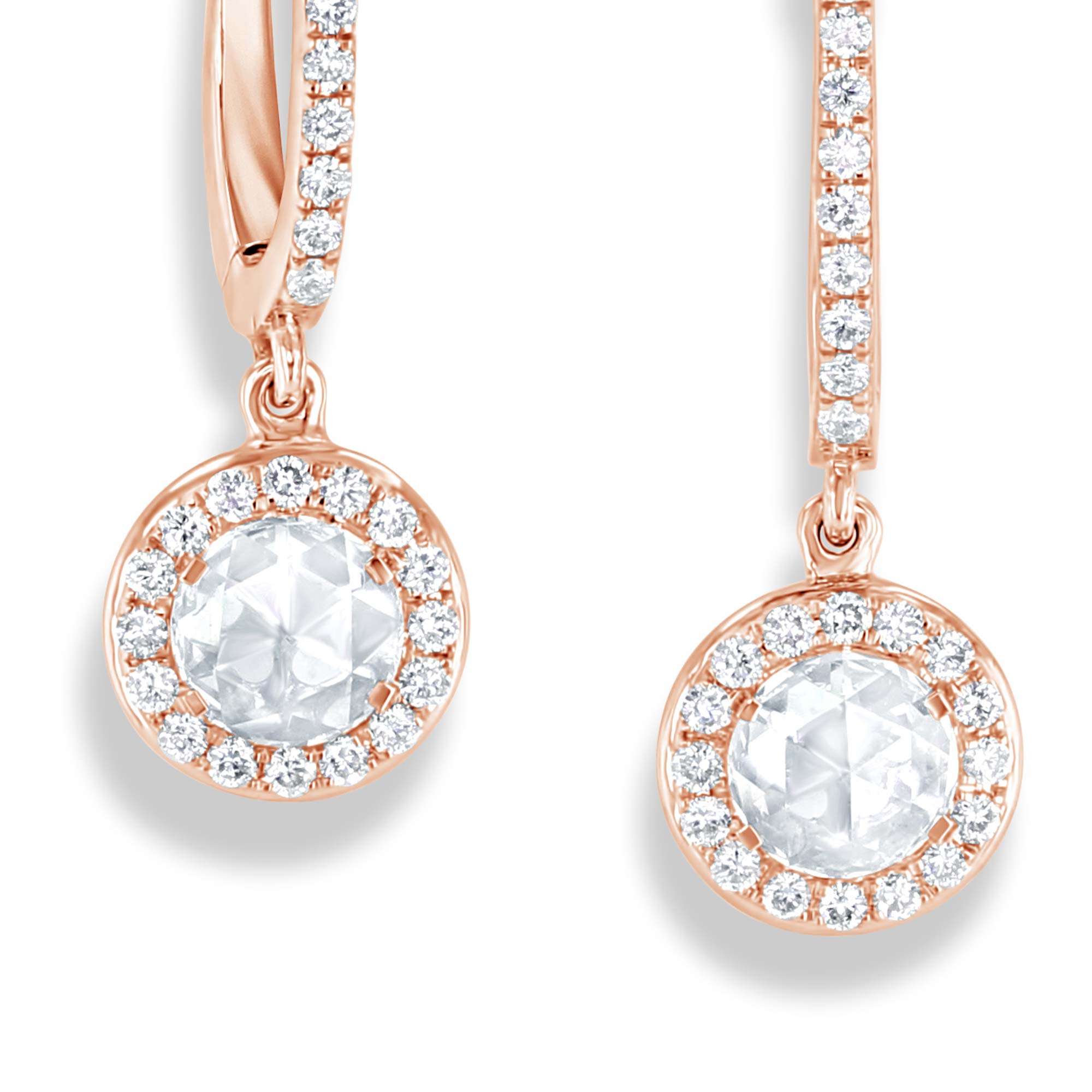 Image of 64Facets Rose Cut Diamond Drop Dangle Earrings in 18 Karat Gold