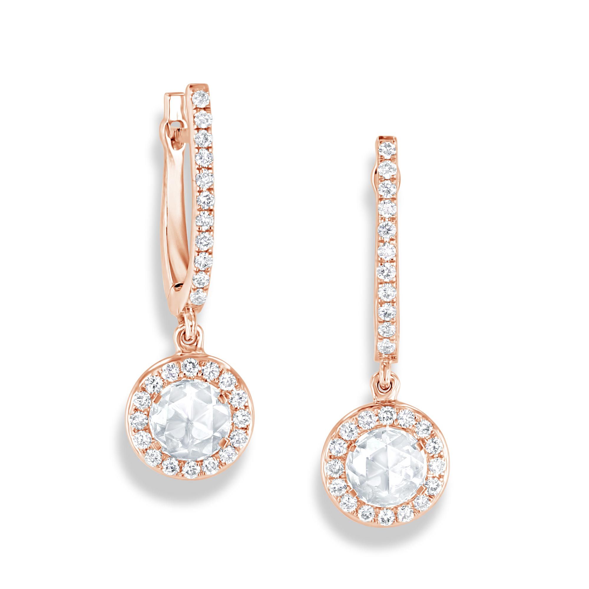 Image of 64Facets Rose Cut Diamond Drop Dangle Earrings in 18 Karat Gold