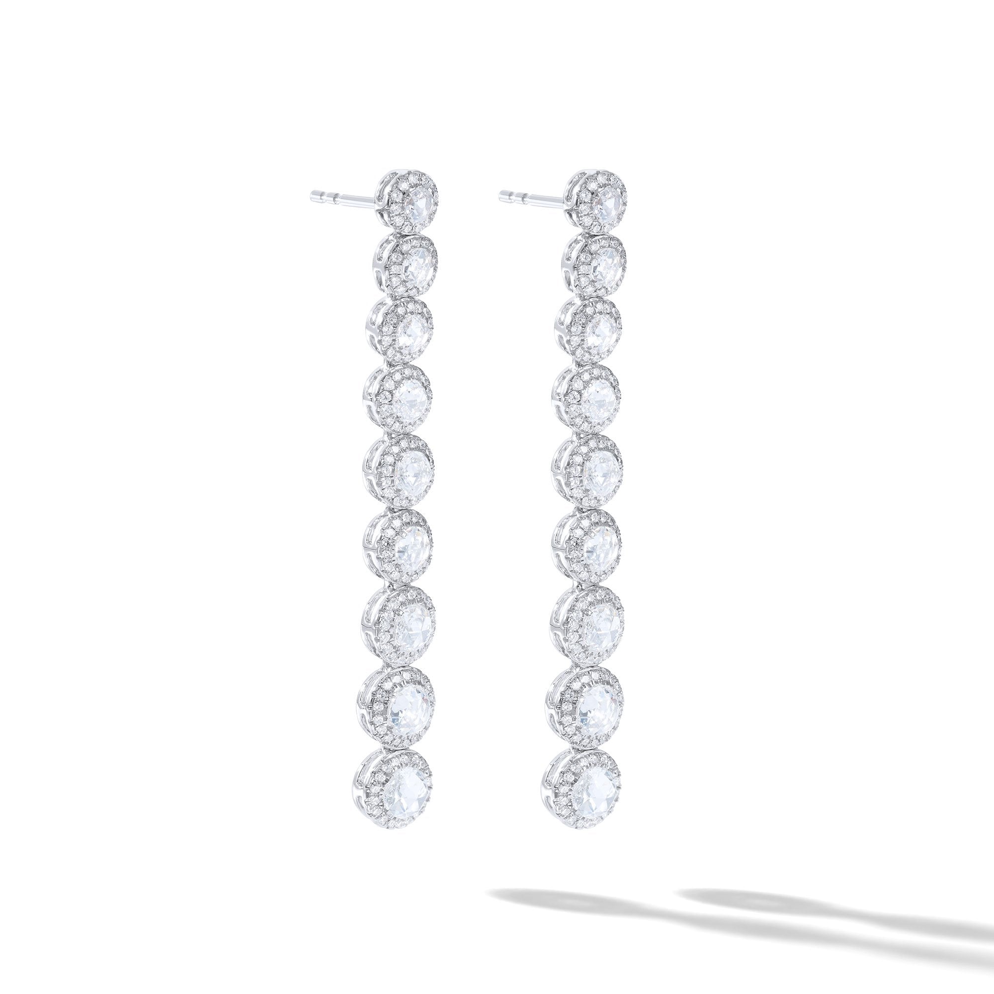 Image of 64facets white gold and rose cut diamond drop dangle earrings