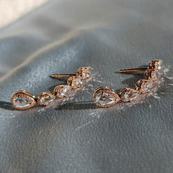 Image of 64facets rose cut pear shaped diamond droplet dangle earrings