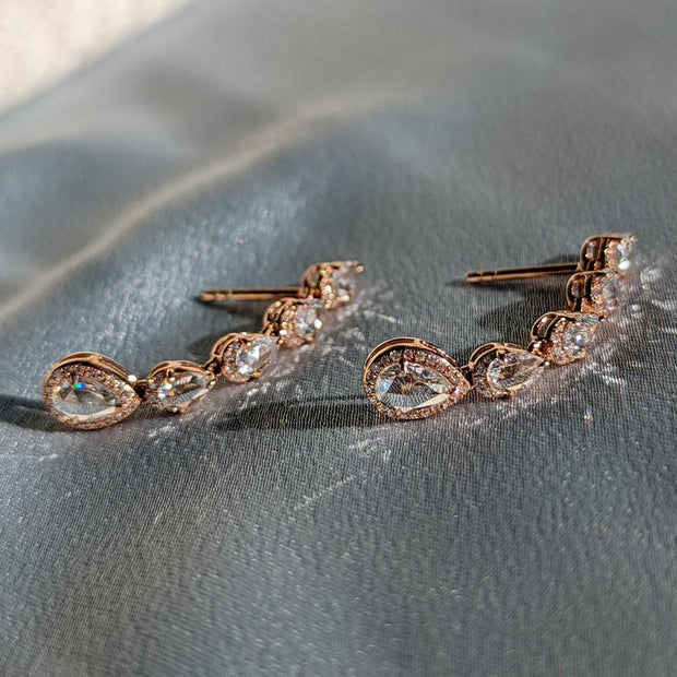 64facets rose cut pear shaped diamond droplet dangle earrings