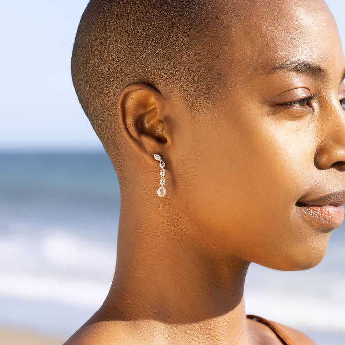 Image of 64facets rose cut pear shaped diamond droplet dangle earrings