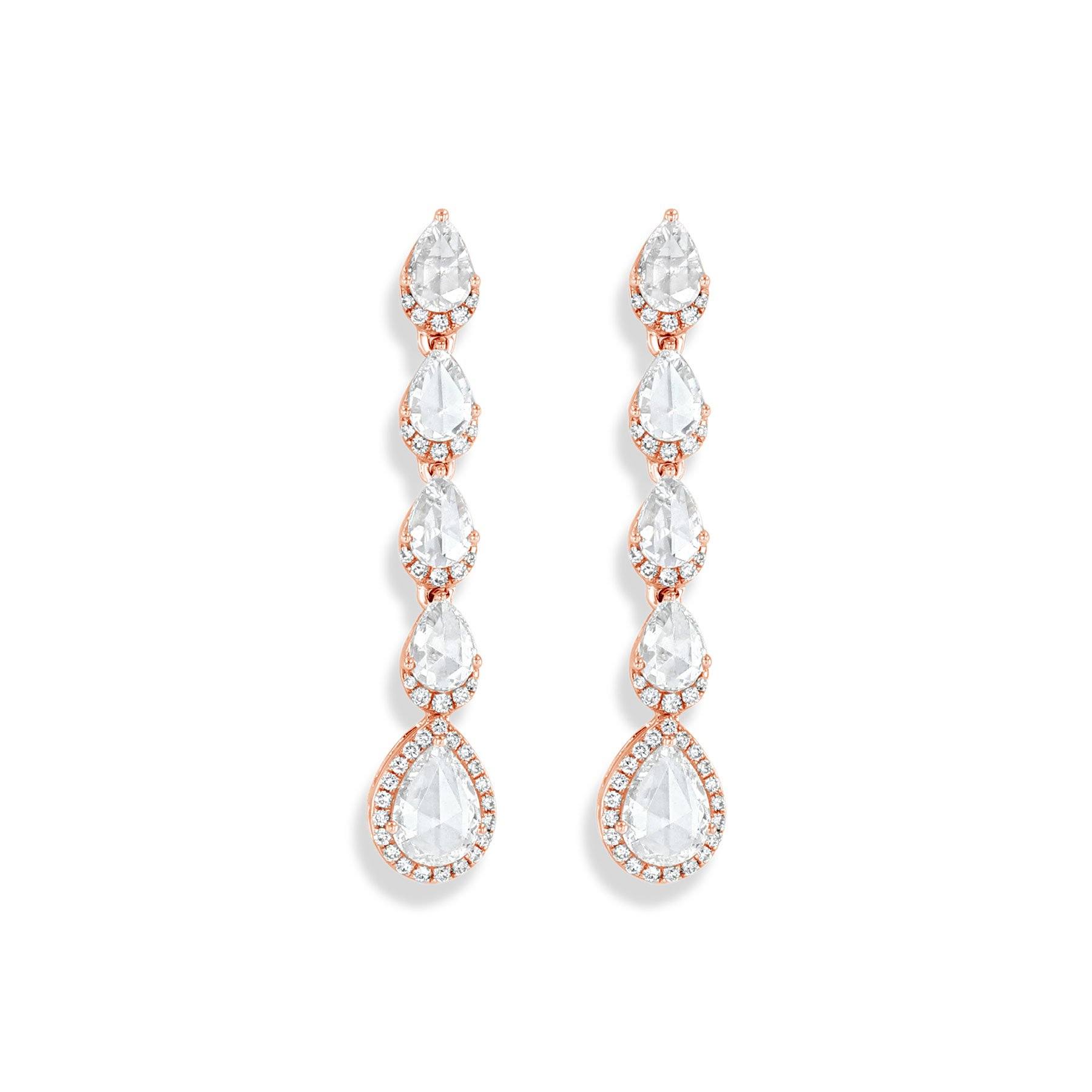 Image of 64facets rose cut pear shaped diamond droplet dangle earrings